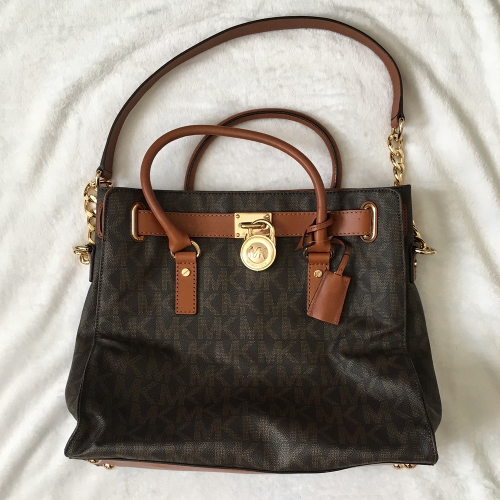 EUC Michael Kors Brown Logo Hamilton Satchel